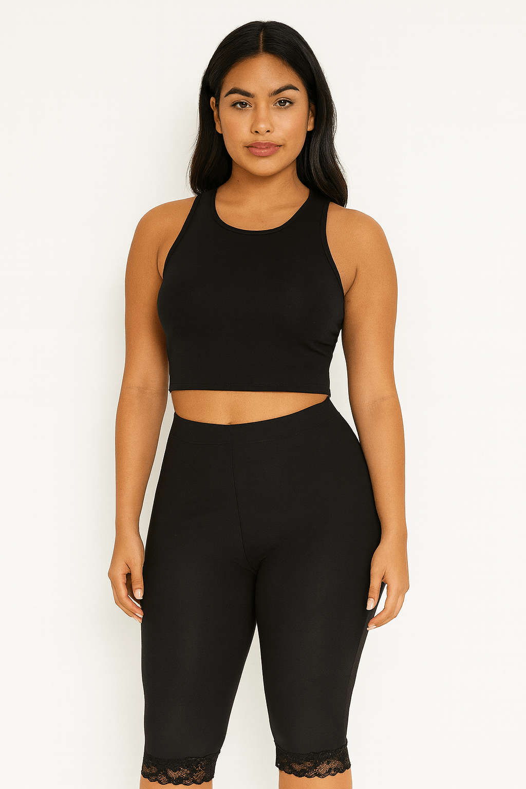 Mid-Waisted Capri Lace Trim Leggings – Made in USA