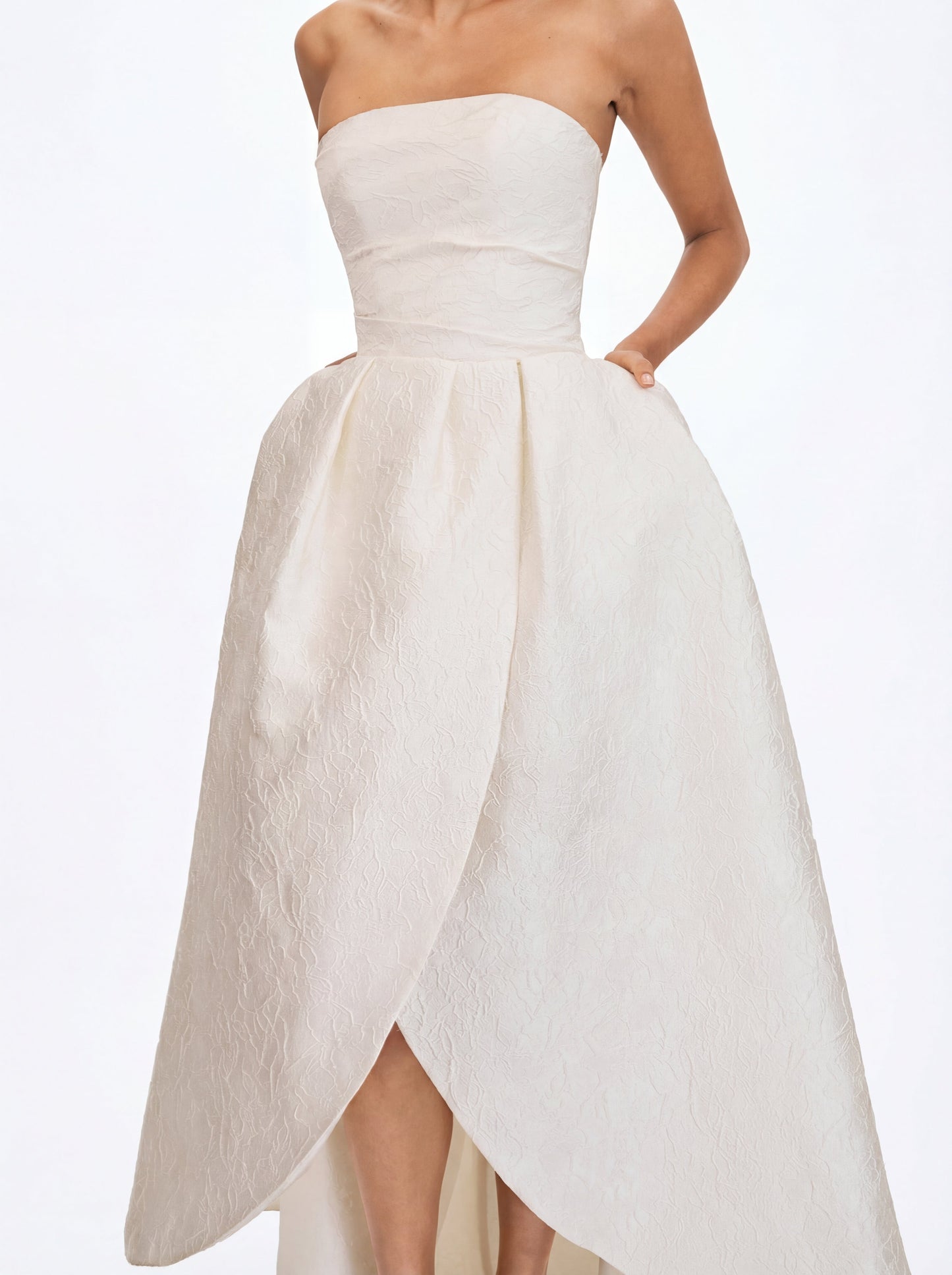 Tomika Ivory Jacquard Dipped Hem Wedding Gown (PREORDER)