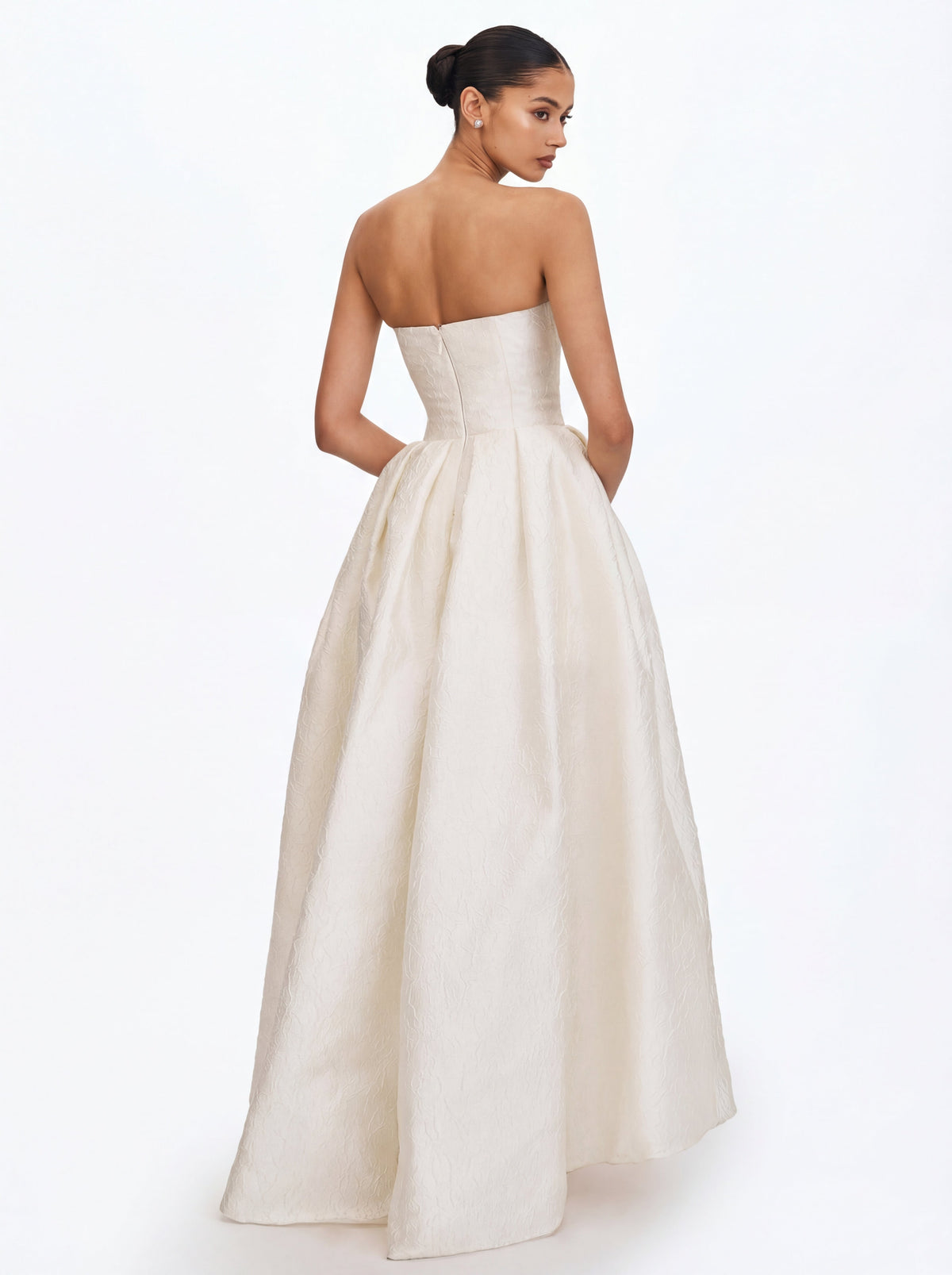 Tomika Ivory Jacquard Dipped Hem Wedding Gown (PREORDER)