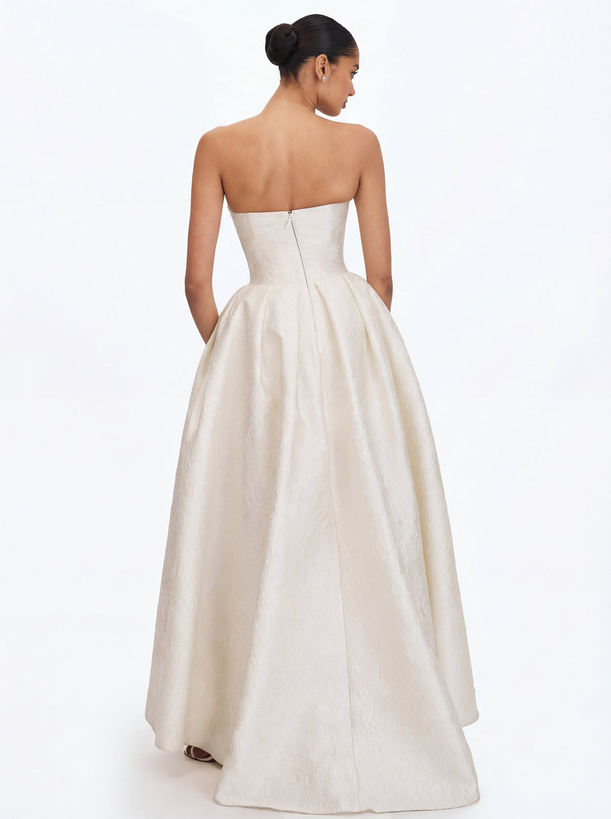 Tomika Ivory Jacquard Dipped Hem Wedding Gown (PREORDER)