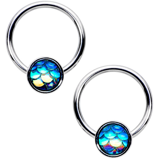14G Clear Gem Mermaid Scale BCR Captive Nipple Ring Set of 4
