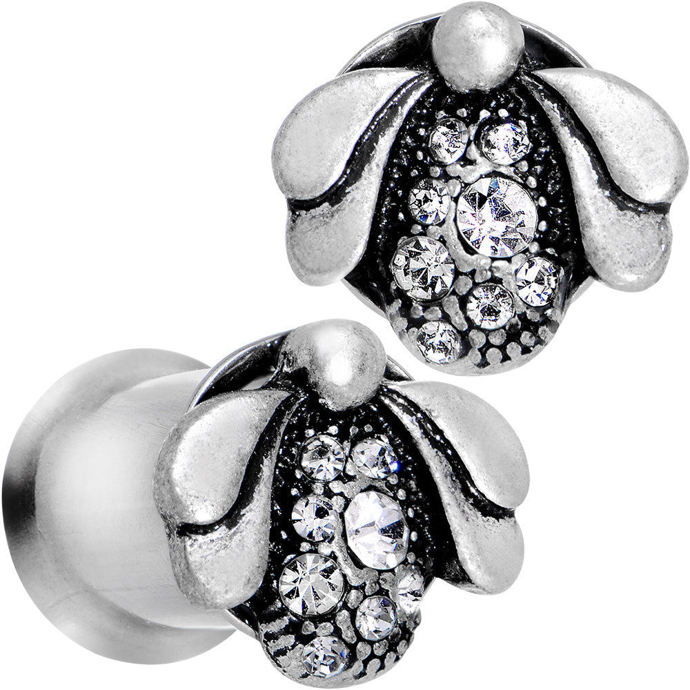 0G Clear Gem Steel Allow Me Ladybug Double Flare Tunnel Plug Set