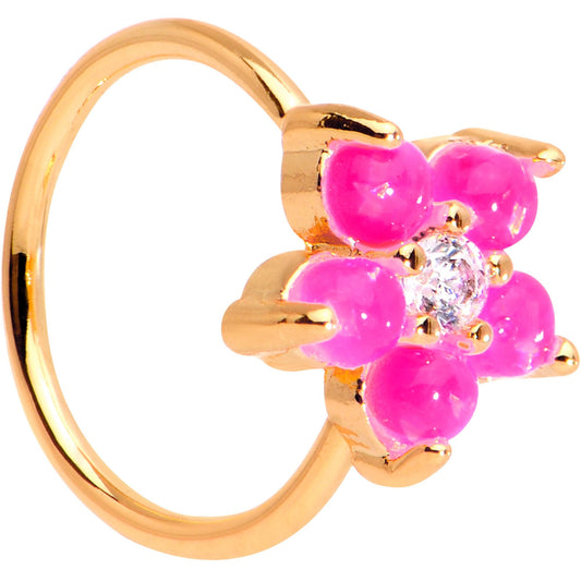 20G Clear CZ Pink Faux Opal Rose Gold Tone Flower Circular Ring
