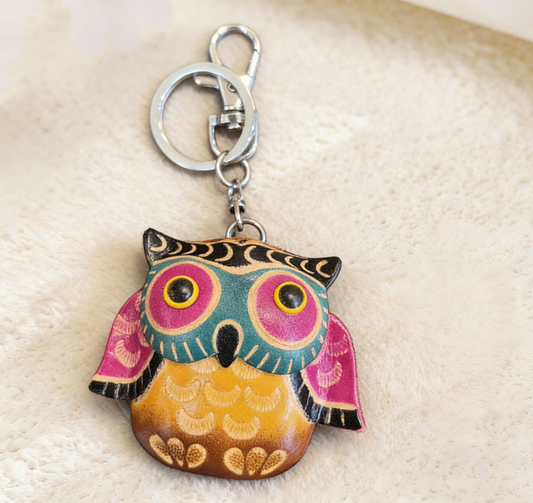 Cute Handmade Leather Owl Keychain