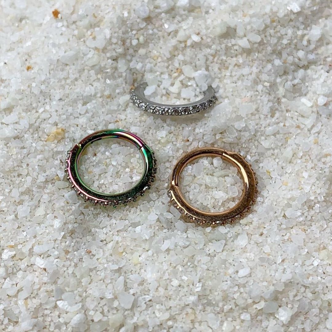16G 5/16 Clear CZ Gem Stainless Steel Hinged Segment Ring
