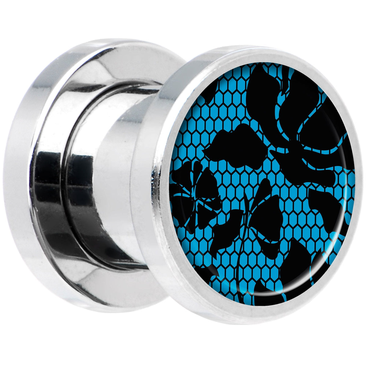 Blue Floral Lace Steel Screw Fit Plug Set 0G