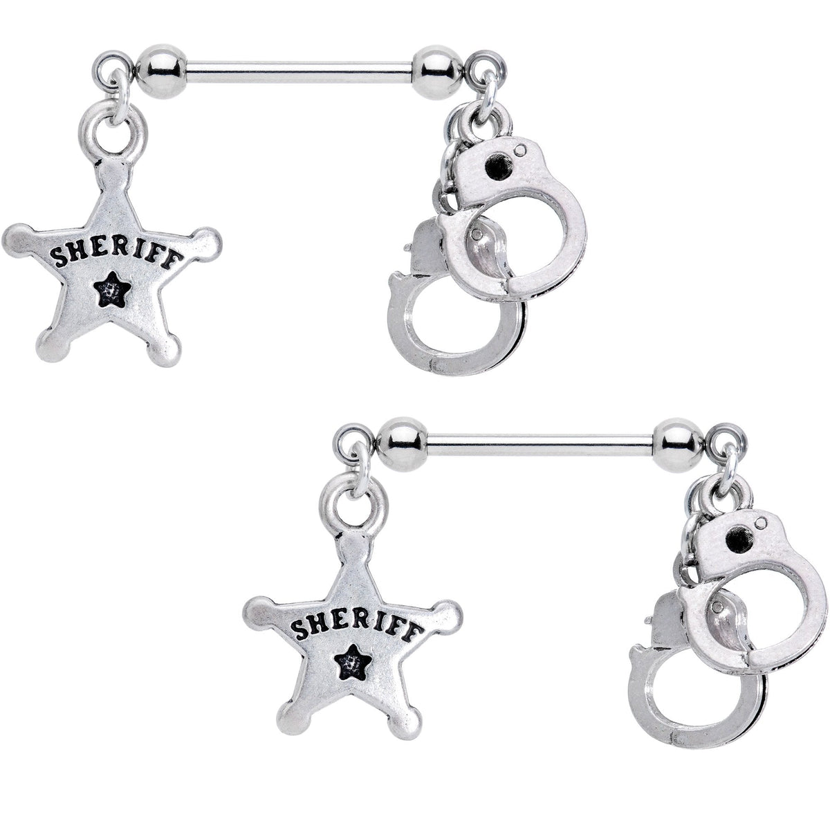 Handcrafted Sheriff Badge and Cuffs Dangle Nipple Ring Set