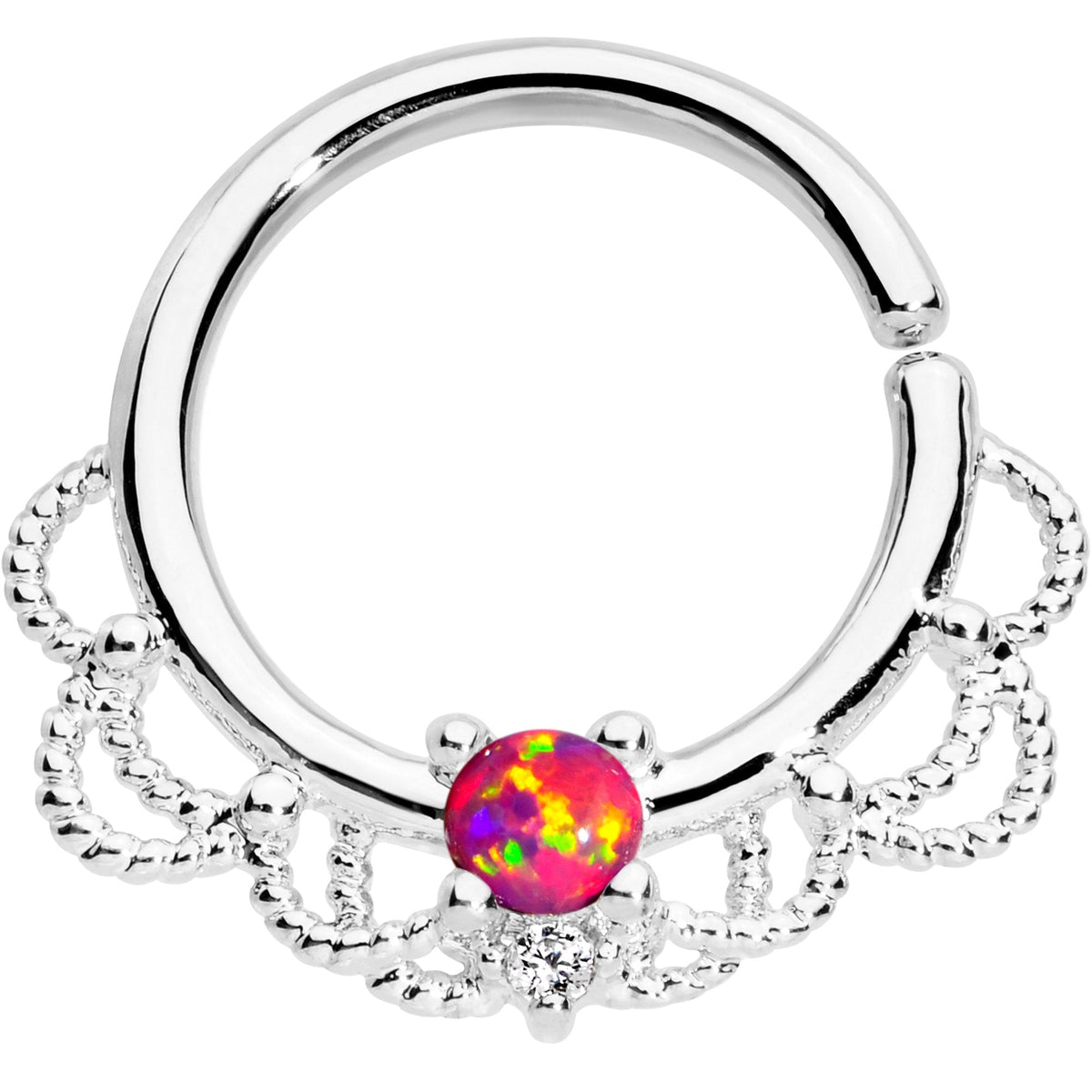 16G 5/16 Red Faux Opal Platinum Plated Seamless Circular Ring