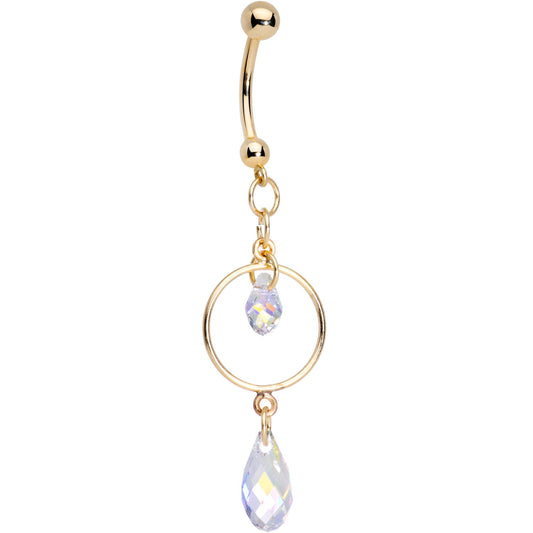 14K Gold Reversible Dangle Belly Ring Created with Crystals