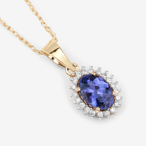 0.86 Carat Genuine Tanzanite and White Diamond 14K Yellow Gold Pendant