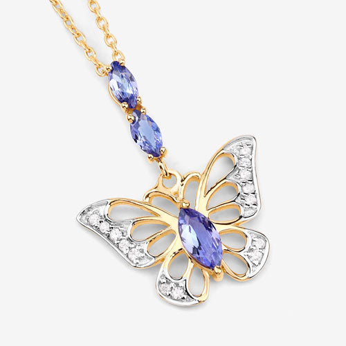 0.75 Carat Genuine Tanzanite and White Zircon .925 Sterling Silver Pendant
