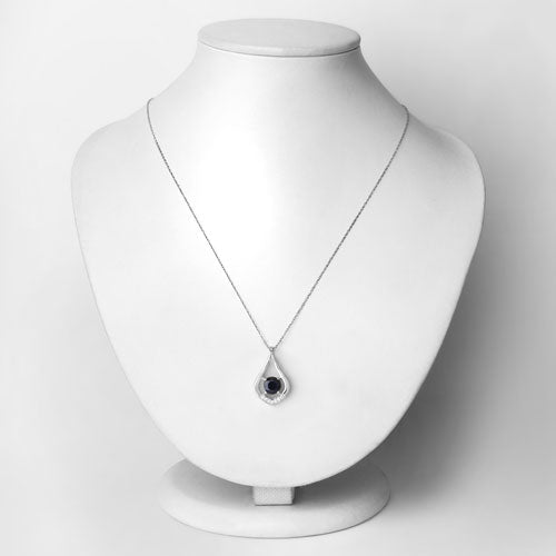 1.24 Carat Genuine Blue Sapphire and White Diamond 10K White Gold Pendant