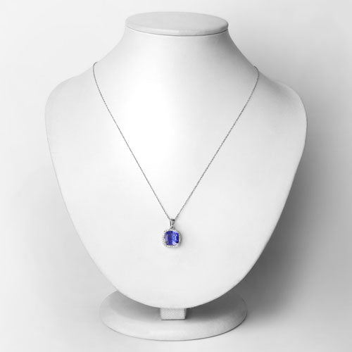 2.65 Carat Genuine Tanzanite and White Diamond 14K White Gold Pendant