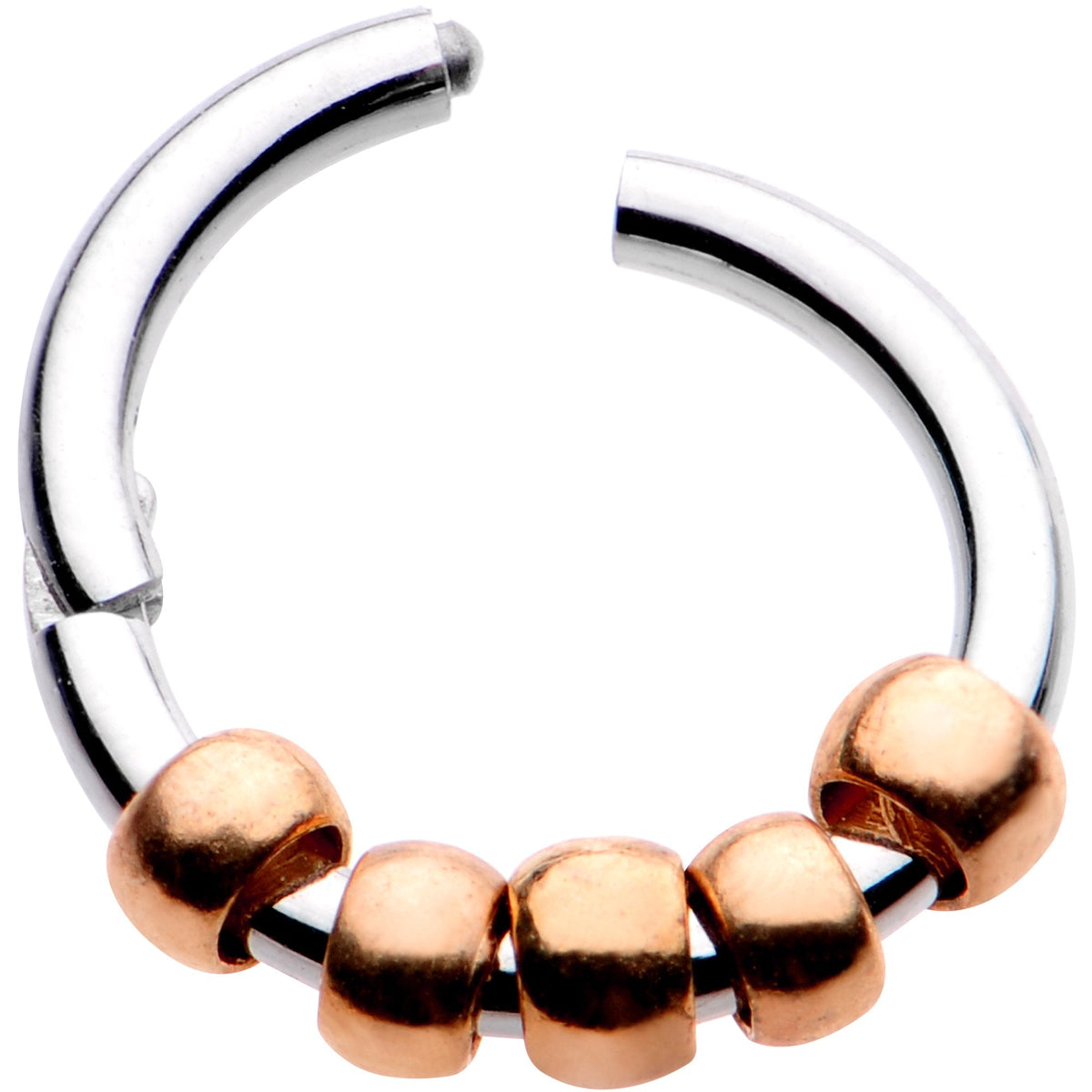 5/16 Rose Gold Tone Classic Bead Hinged Segment Ring Circular Barbell