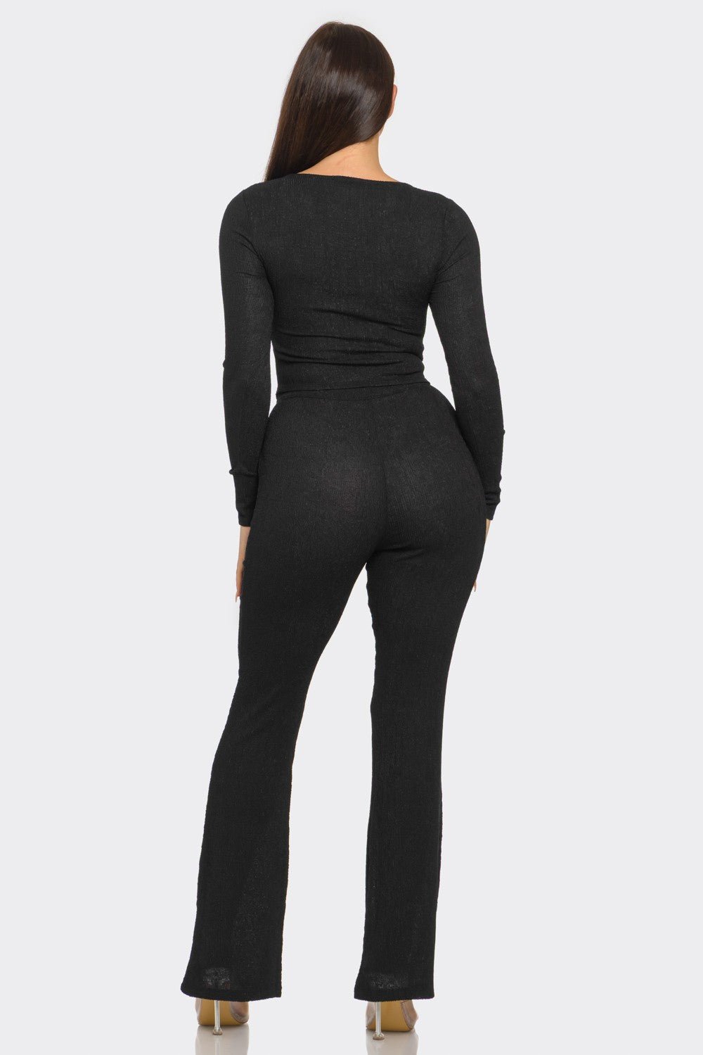 Pleated Button Detail Slit Top & Pants Set – Women’s Two Piece Outfit