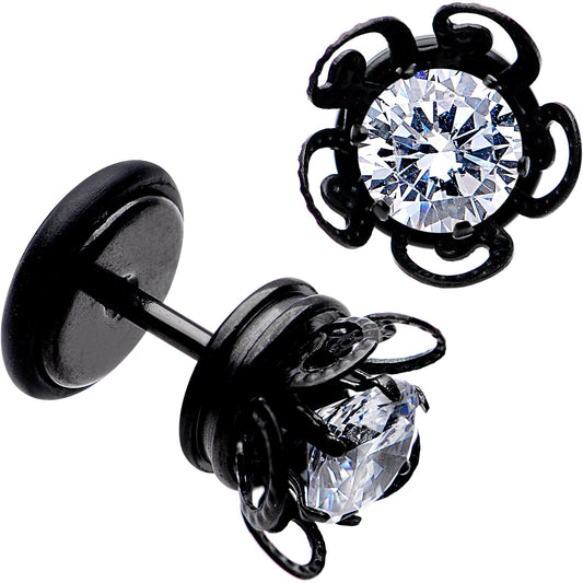 Clear Gem Black Anodized Swirl Cheater Plug Set