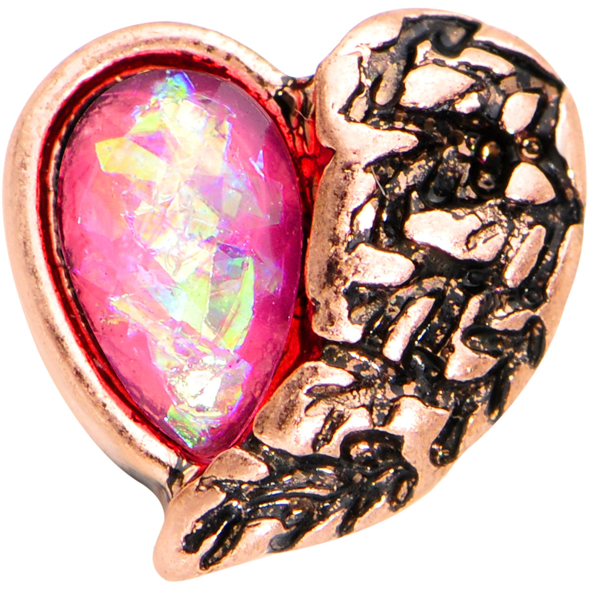 Pink Faux Opal Rose Gold Anodized Half Heart Tragus Cartilage Earring