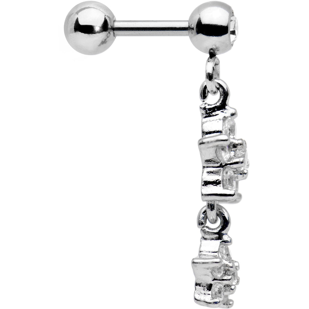 16G 1/4 Clear Gem Double Star Dangle Cartilage Tragus Earring