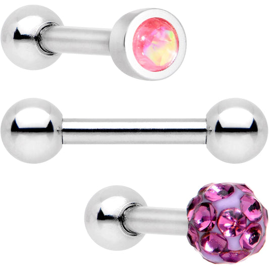 16G 1/4 Purple Faux Opal Inlay Cartilage Tragus Earring 3 Pack Set