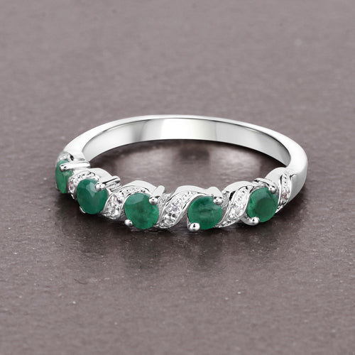 0.54 Carat Genuine Emerald and White Topaz .925 Sterling Silver Ring