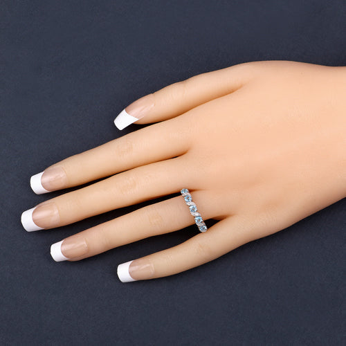 0.64 Carat Genuine Swiss Blue Topaz and White Topaz .925 Sterling Silver Ring