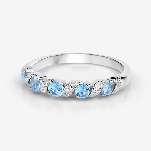 0.64 Carat Genuine Swiss Blue Topaz and White Topaz .925 Sterling Silver Ring
