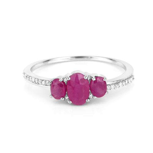 1.02 Carat Genuine Ruby and White Diamond 14K White Gold Ring