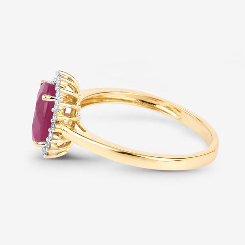 1.58 Carat Genuine Ruby and White Diamond 10K Yellow Gold Ring