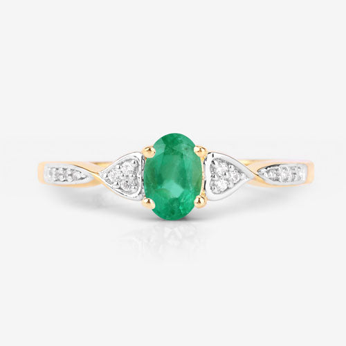 0.49 Carat Genuine Zambian Emerald and White Diamond 10K Yellow Gold Ring