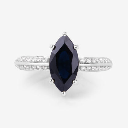2.39 Carat Genuine Blue Sapphire and White Diamond 10K White Gold Ring