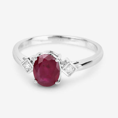1.22 Carat Genuine Ruby and White Diamond 14K White Gold Ring
