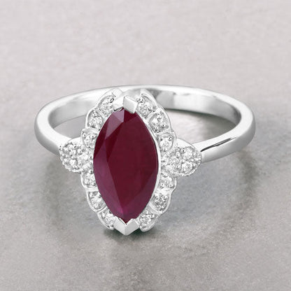 1.54 Carat Genuine Ruby and White Diamond 14K White Gold Ring