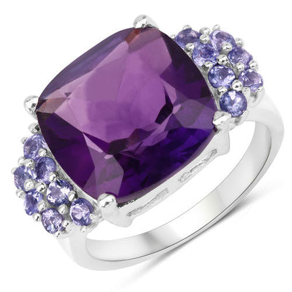 6.34 Carat Genuine Amethyst and Tanzanite .925 Sterling Silver Ring