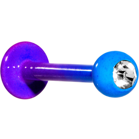 16G 3/8 Clear Gem Color Plated Blue Purple Fade Labret Monroe