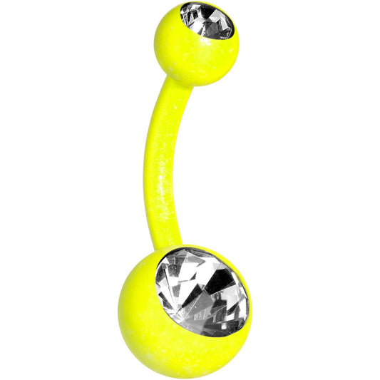 14G 3/8 Clear Gem Yellow Glow In The Dark Effect Belly Ring