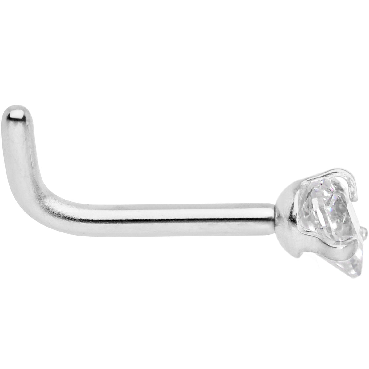 18G 1/4 Clear Heart 3mm CZ Gem Steel L-Shape Nose Ring