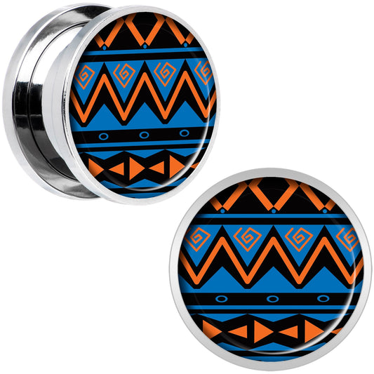 Blue Orange Tribal Print Steel Screw Fit Plug Set 5/8