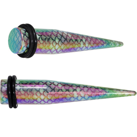 Rainbow Acrylic Mermaid Scale Straight Taper Set 14G to 12mm