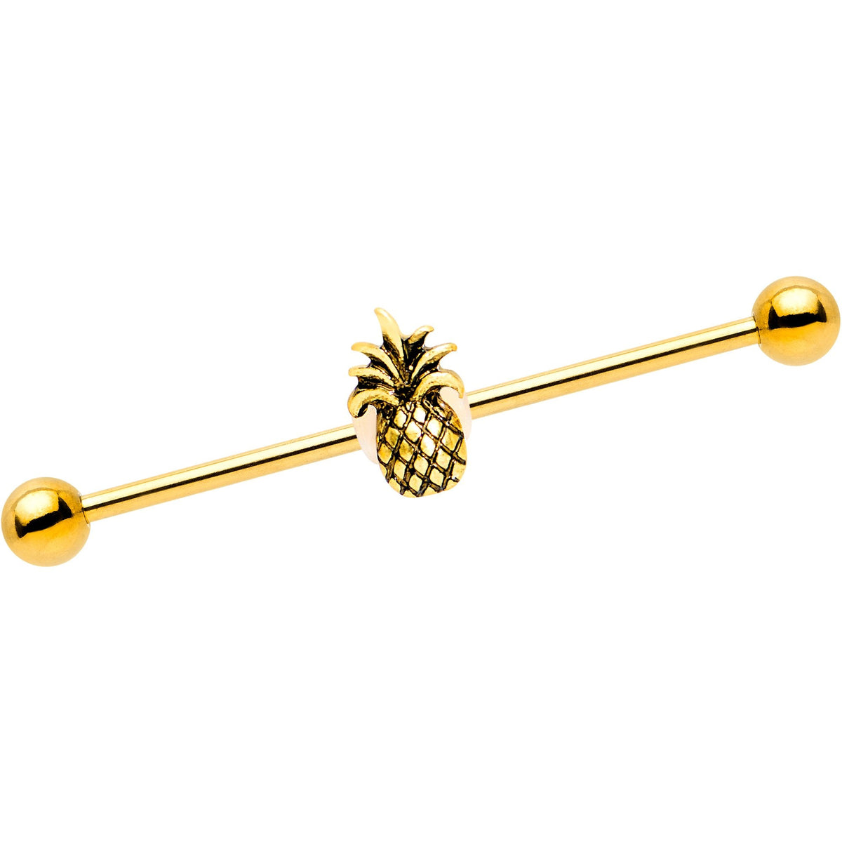 14G Gold PVD Pineapple Pizzazz Belly Ring Industrial Barbell 38mm