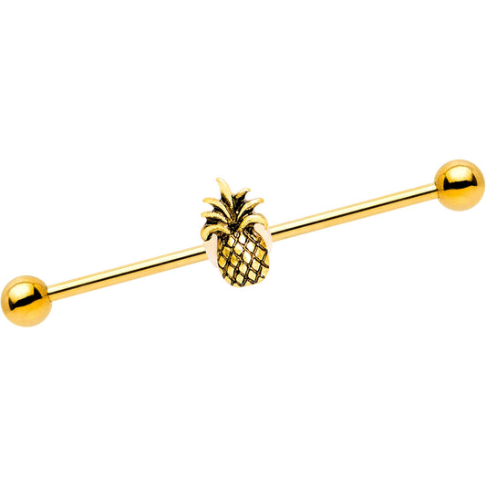 14G Gold PVD Pineapple Pizzazz Belly Ring Industrial Barbell 38mm