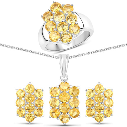 6.60 Carat Genuine Citrine .925 Sterling Silver 3 Piece Jewelry Set (Ring, Earrings, and Pendant w/ Chain)