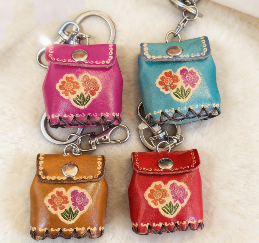 Handmade Leather Mini Coin Pouch Keychain