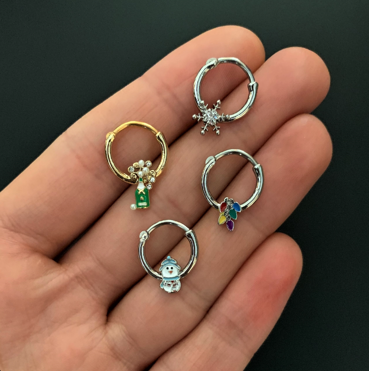 16G 3/8 Clear Gem Gold Tone Champagne Holiday Septum Clicker