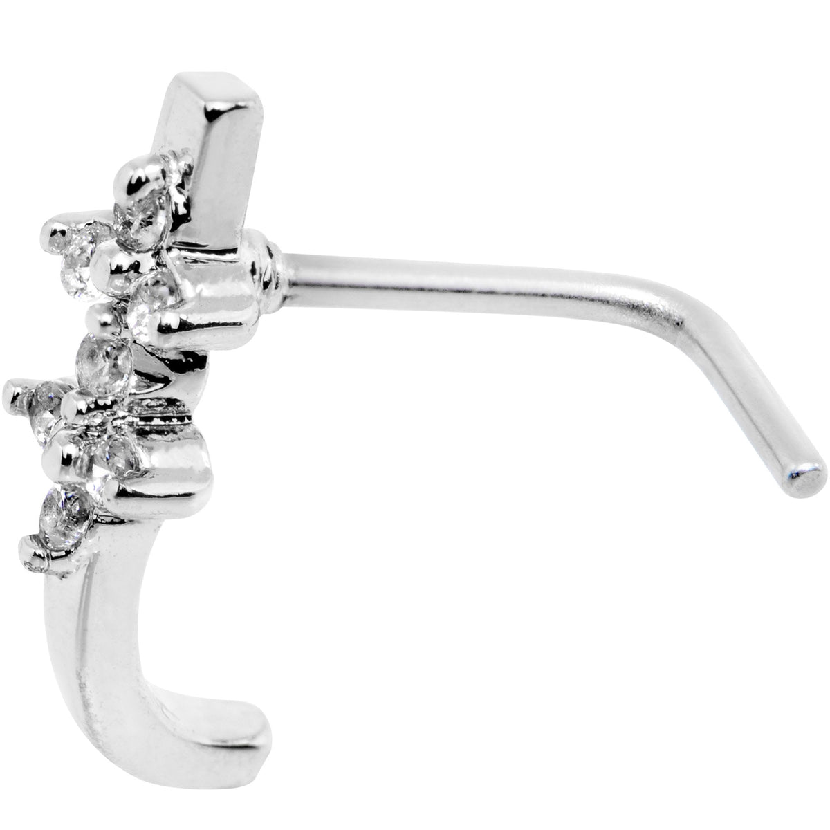 18G Clear CZ Bling Faux Hoop L Shaped Nose Ring