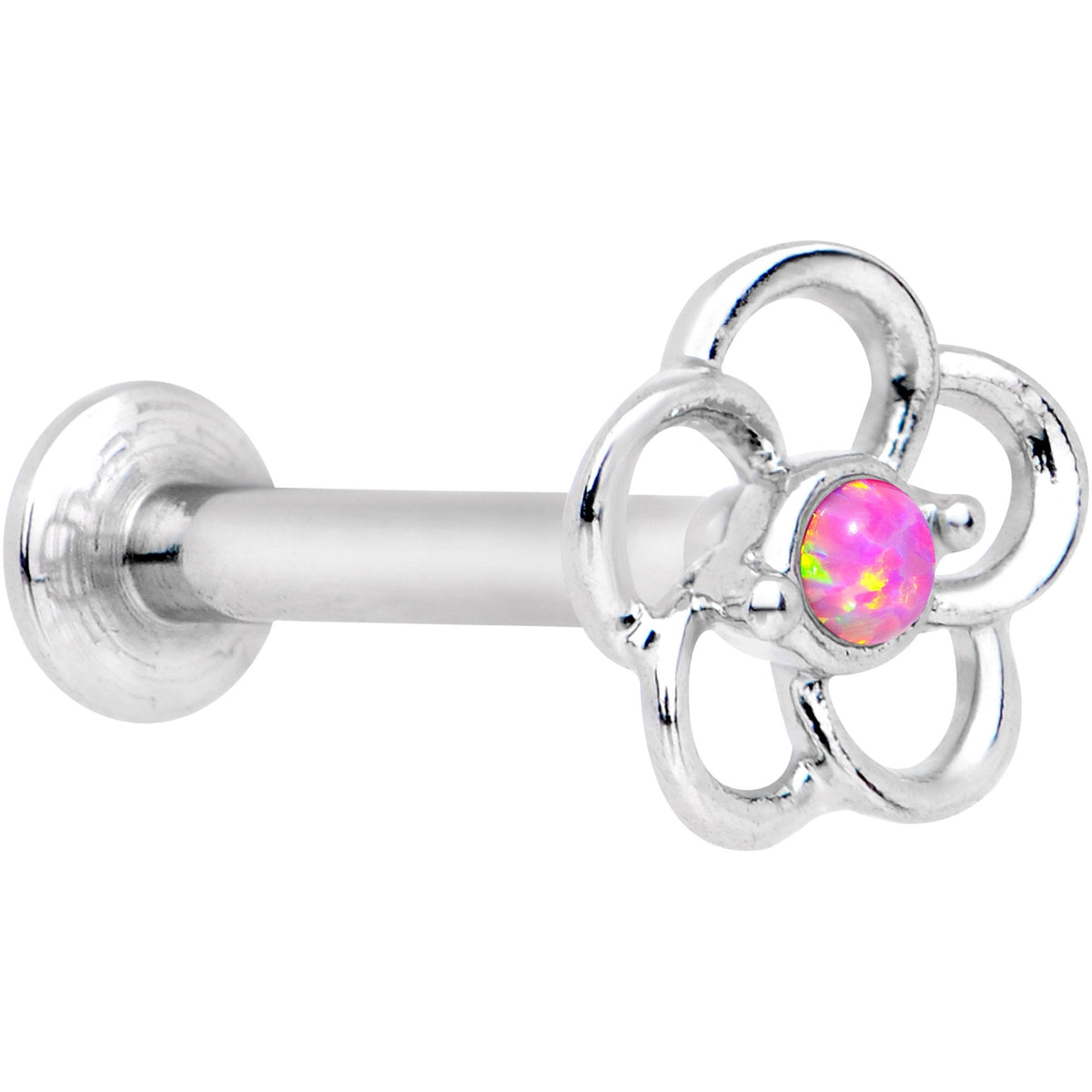 5/16 Pink Faux Opal Internally Threaded Hollow Flower Labret Monroe
