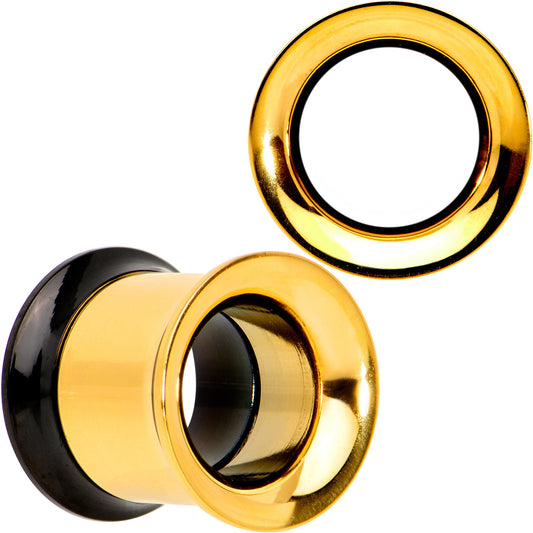 Gold PVD Black Two Tone Screw Fit Tunnel Plug Set 3mm to 16mm