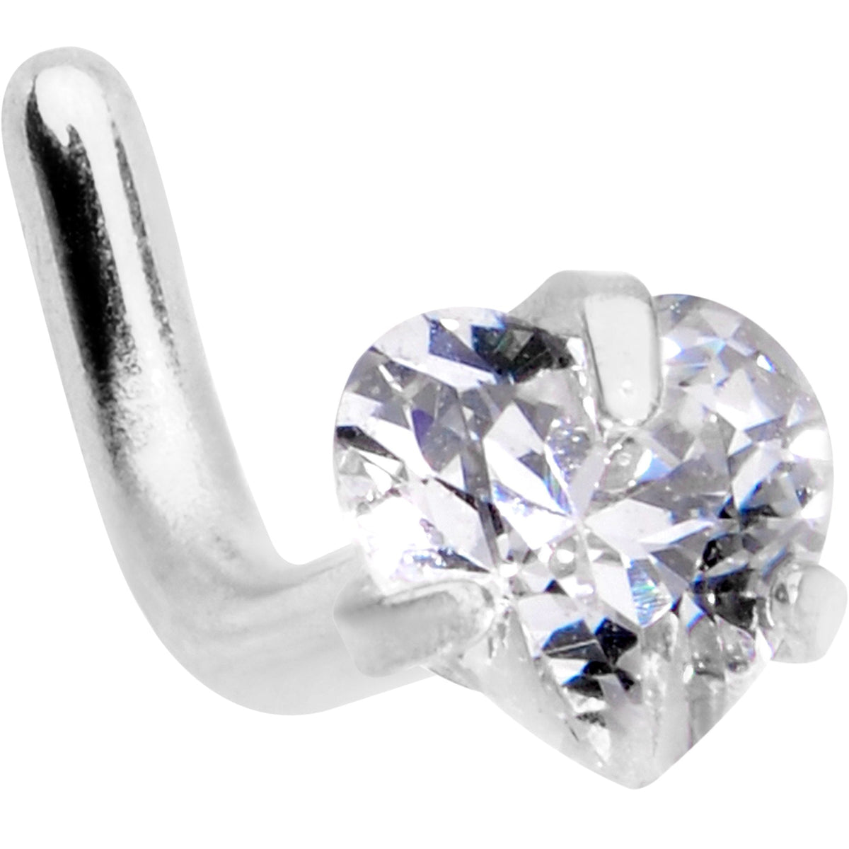 18G 1/4 Clear Heart 3mm CZ Gem Steel L-Shape Nose Ring