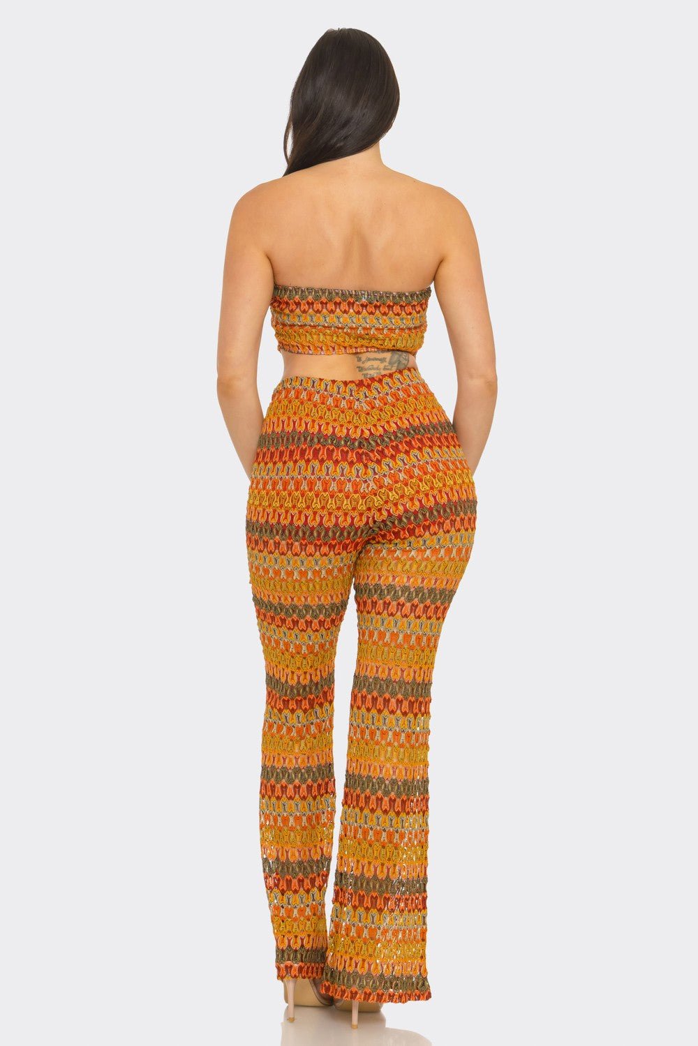 Sunset Crochet Bandeau & Flare Pants Set – Vacation Two Piece Outfit