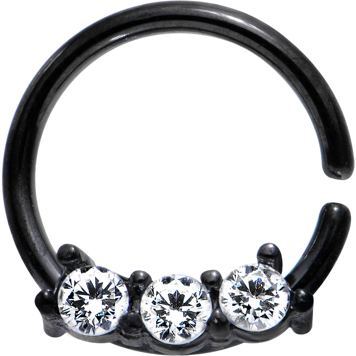 18G 5/16 Clear Cubic Zirconia Black IP Steel Circular Ring