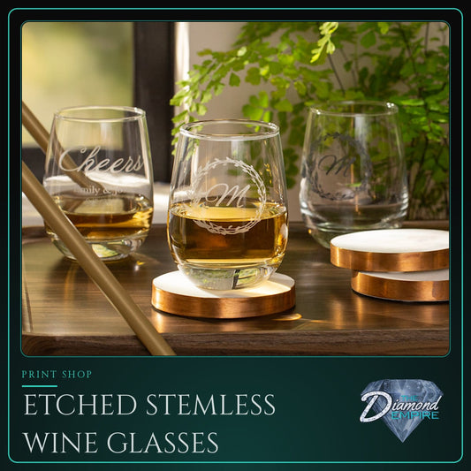 Etched Stemless Wine Glasses